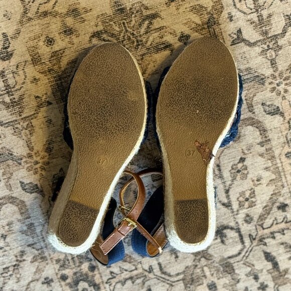 Jane Klain Wedge Sandals Women's Size 6.5 US  Blue Tan Espadrille - Picture 3 of 9